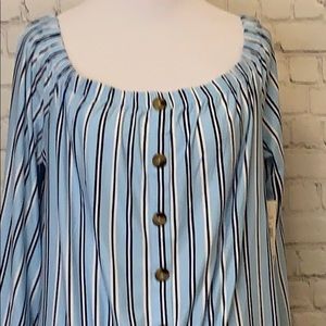 Tops - Light Blue 3/4 Sleeve Soft Blouse with Buttons Tops - Light Blue 3/4 Sleeve Soft Blouse with Buttons